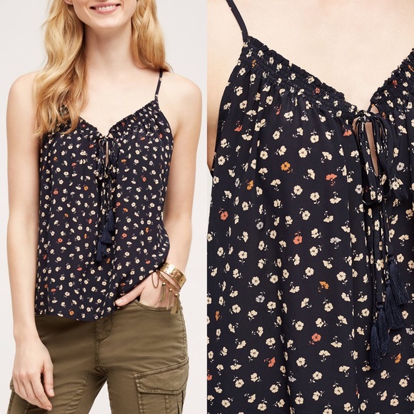 Anthropologie Tops - Anthropologie 100% Silk Printed Tassel Blouse Sz M